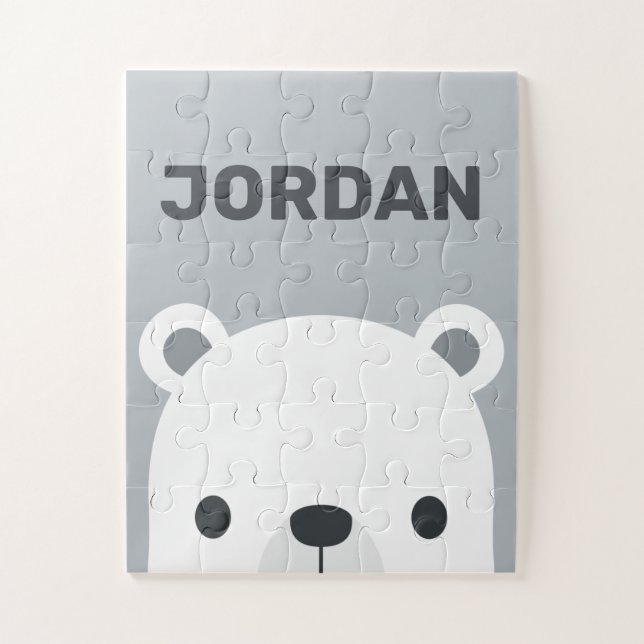 Quebra-cabeça Urso Polar Bonito com Nome Personalizado (Vertical)