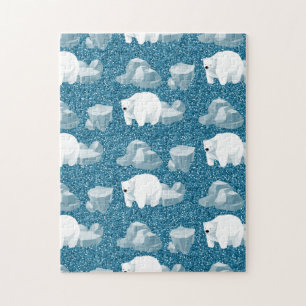Quebra-cabeça Urso Polar Branco Fofo Animal Selvagem Norte Azul