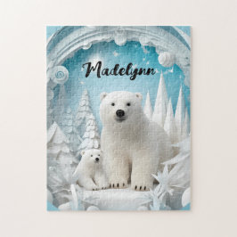 Quebra-cabeça Urso Polar com Oceano Ártico Cub White Winter