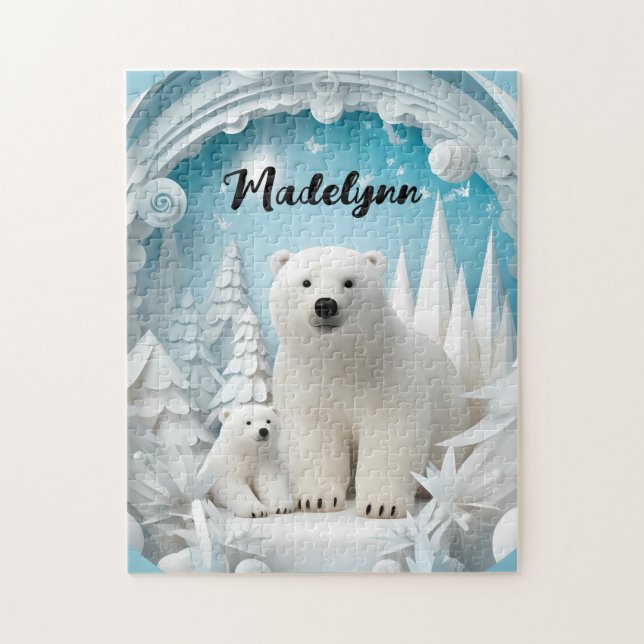 Quebra-cabeça Urso Polar com Oceano Ártico Cub White Winter (Vertical)