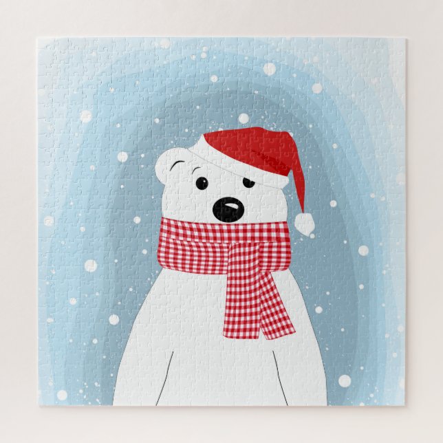 Quebra-cabeça Urso Polar de Chapéu Santa, personalizado (Vertical)