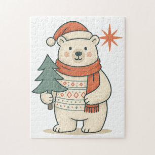 Quebra-cabeça Urso Polar de Natal Escandinavo Inverno Fofo
