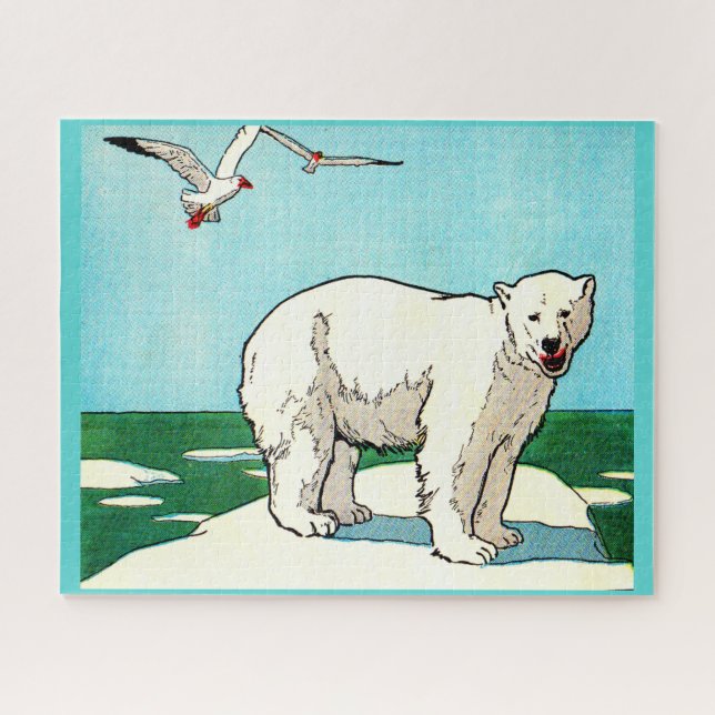 Quebra-cabeça urso polar e gaivotas (Horizontal)