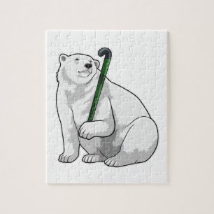 Quebra-cabeça Urso Polar no Hockey com Taco de Hóquei