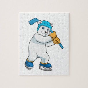 Quebra-cabeça Urso polar no hóquei no gelo com Stick