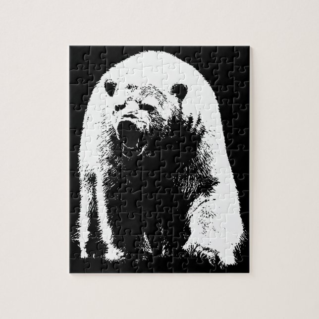Quebra-cabeça Urso Polar Pop de Arte Preta e Branca (Vertical)