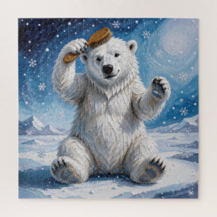Quebra-cabeça Urso Polar Usando uma Escova de Cabelo