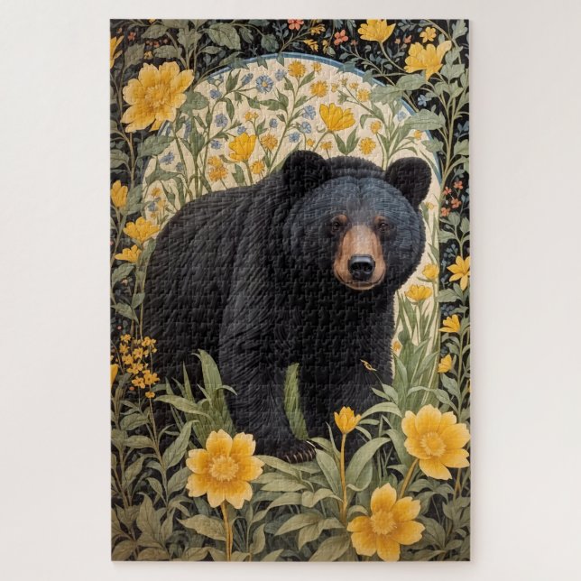 Quebra-cabeça Urso Preto E Flores Amarelas (Vertical)