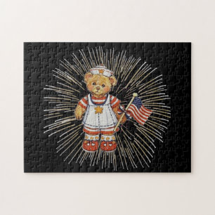 Quebra-cabeça Urso Vintage com Fireworks Branco Moderno