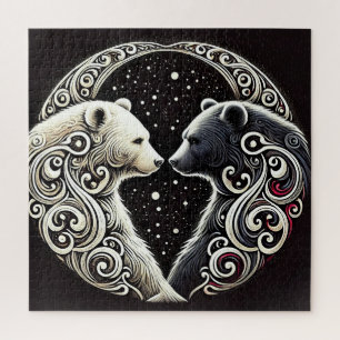 Quebra-cabeça Ursos Brancos e Pretos em um Desenho Yin Yang