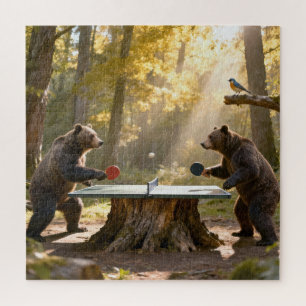 Quebra-cabeça Ursos Jogando Ping Pong em uma Floresta