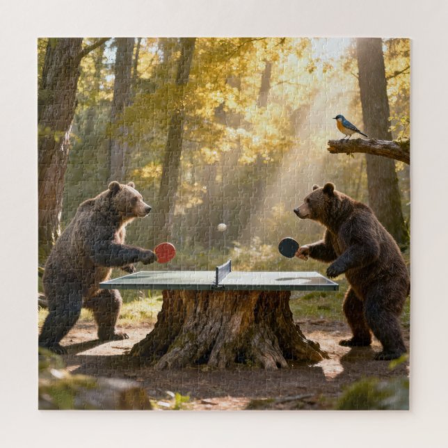 Quebra-cabeça Ursos Jogando Ping Pong em uma Floresta (Vertical)