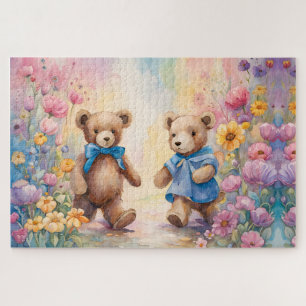 Quebra-cabeça Ursos peludos num Jardim Pastel