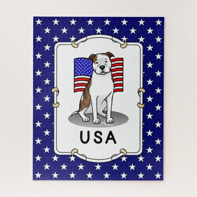 Quebra-cabeça USA American Flag Pit Bull (lt brindle white 3) (Vertical)