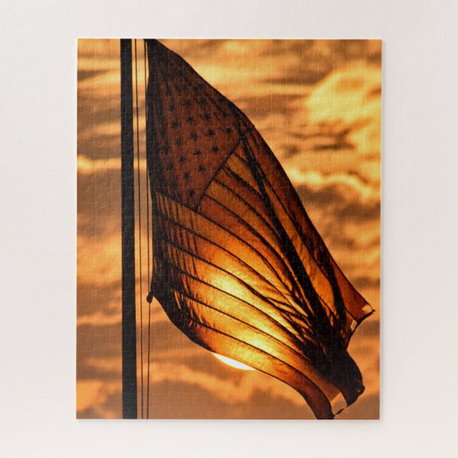 Quebra-cabeça USA Flag no Sunset - 16x20 - 520 pcs. Quebra-cabeç (Vertical)