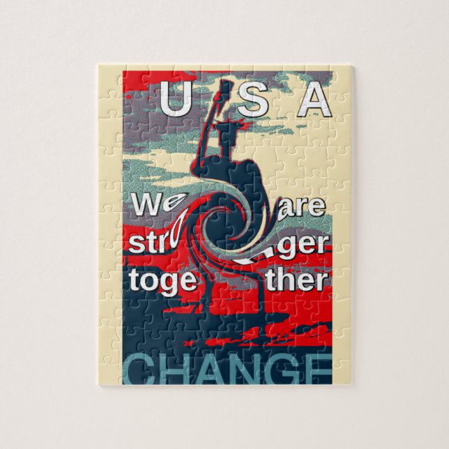 Quebra-cabeça USA Mudança: Design de Unidade Juntos Mais Fortes (Vertical)