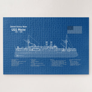 Quebra-cabeça USS Maine - Ship Blueprint Planos ABD