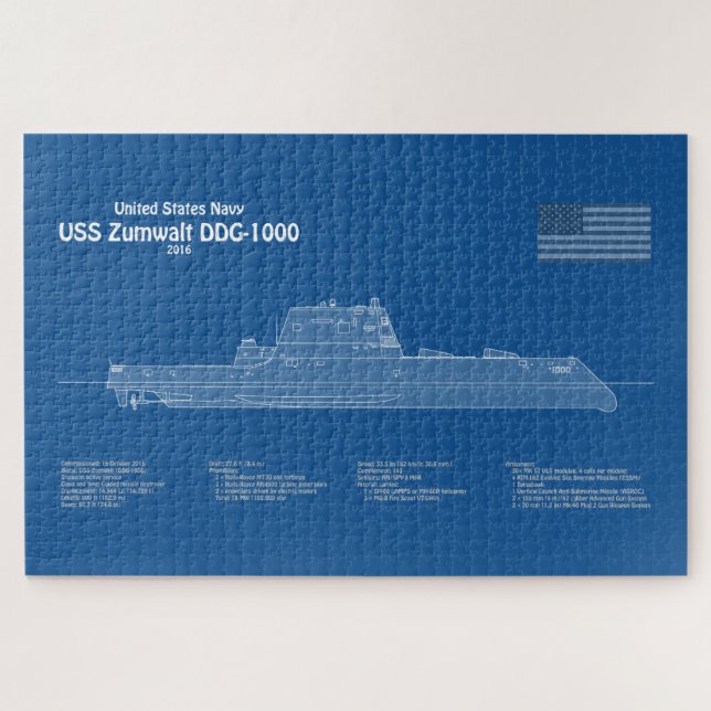 Quebra-cabeça USS Zumwalt - Entrega de planos de impressão Bluep (Horizontal)