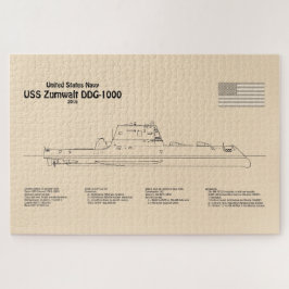 Quebra-cabeça USS Zumwalt - Planos de Impressão Blueprint de Ent