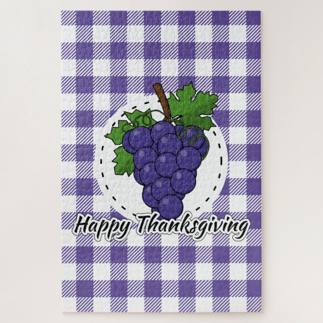 Quebra-cabeça Uva na Xadrez Violeta - Feliz Ação de Graças (Vertical)