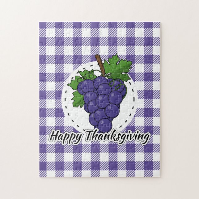 Quebra-cabeça Uva na Xadrez Violeta - Feliz Ação de Graças (Vertical)