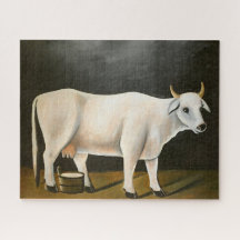 Vaca branca num fundo preto (animal Fazenda)