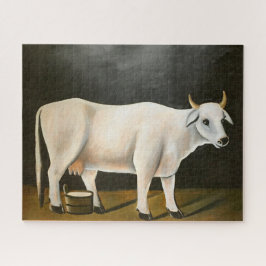 Quebra-cabeça Vaca branca num fundo preto (animal Fazenda)