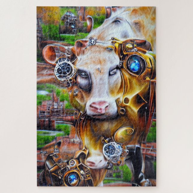Quebra-cabeça Vaca cibernética Steampunk (Vertical)