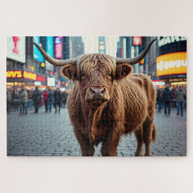 Quebra-cabeça Vaca das Terras Altas na Times Square (Horizontal)