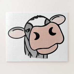 Quebra-cabeça vaca de desenho animado preto branco rosa beijo ci
