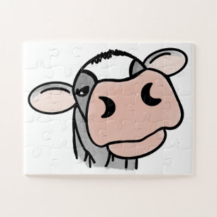 Quebra-cabeça vaca de desenho animado preto branco rosa beijo ci