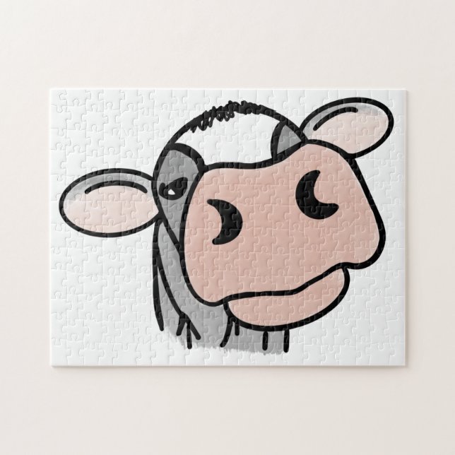 Quebra-cabeça vaca de desenho animado preto branco rosa beijo ci (Horizontal)