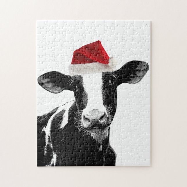 Quebra-cabeça Vaca de papai noel - Vaca de Natal Dairy Holstein (Vertical)