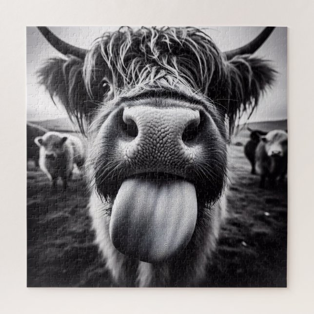 Quebra-cabeça Vaca Engraçada Preta e Branca (Vertical)