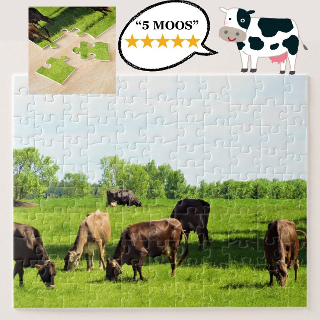 Quebra-cabeça - vacas castanhas que pastam em past (Grazing cows jigsaw puzzle)