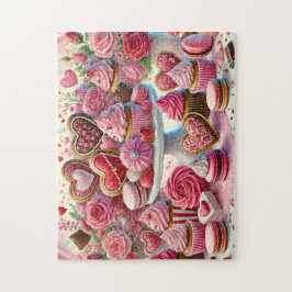 Quebra-cabeça Valentine Dessert Heart Cookies & Cupcakes Table