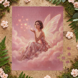 Quebra-cabeça Valentine Fairy on Pink Clouds Fantasy Art