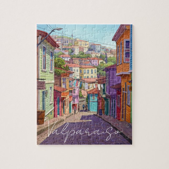 Quebra-cabeça Valparaiso Chile Postcard Watercolor (Vertical)