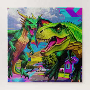 Quebra-cabeça Vamos Jogar - Dragão Verde e Dinossauro