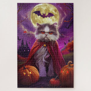 Quebra-cabeça Vampiro de gato persa do Halloween Pumpkins assust