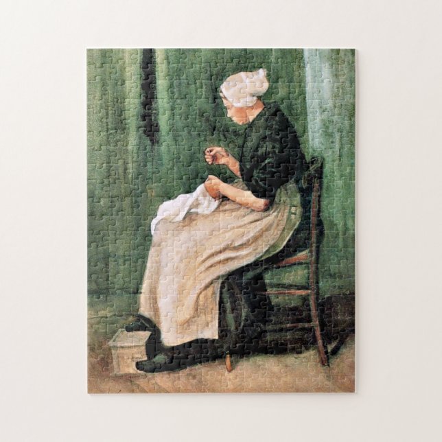 Quebra-cabeça Van Gogh. Mulher de Scheveningen Costurando, (Vertical)