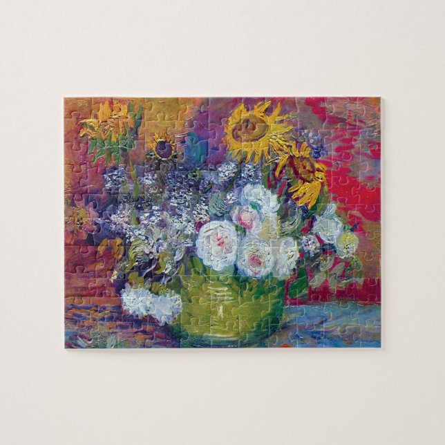 Quebra-cabeça Van Gogh - Natureza-Morta com Rosas e Girassóis (Horizontal)