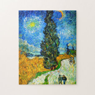 Quebra-cabeça Van Gogh Road com Cypress e Star