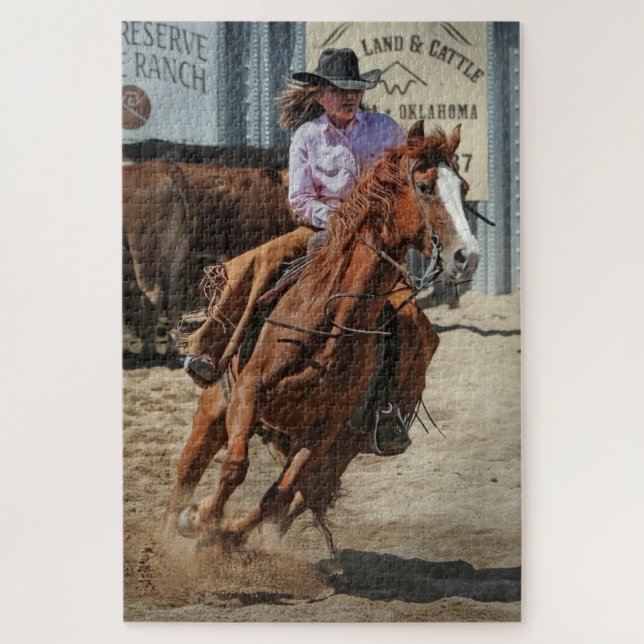 Quebra-cabeça Vaqueira Rodeio Cavalo Cavalgada Esportes Ocidenta (Vertical)