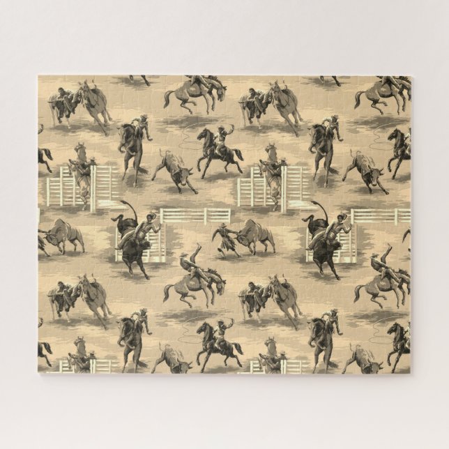 Quebra-cabeça Vaqueiro de Rodeio Western Vintage Retro (Horizontal)