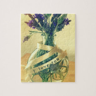 Quebra-cabeça Vase da lavanda com as palavras que te amo