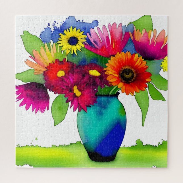 Quebra-cabeça Vases e flores de aquarela vibrantes (Vertical)