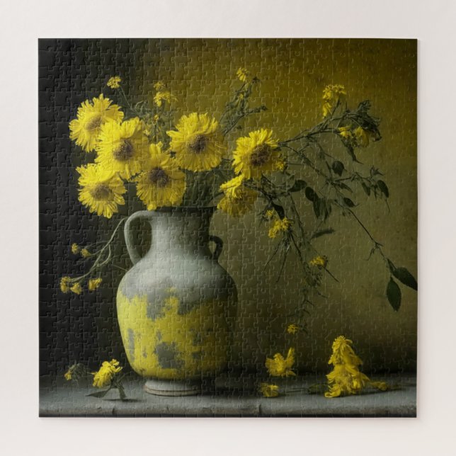 Quebra-cabeça Vaso Antigo de Flores Amarelas (Vertical)