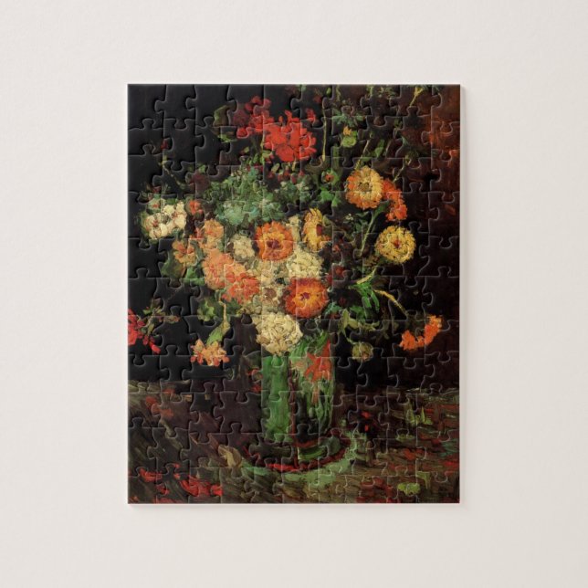 Quebra-cabeça Vaso com Zinnias e Gerânios, Vincent van Gogh (Vertical)