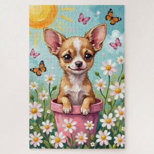 Quebra-cabeça Vaso de Flores da Primavera Chihuahua Cachorro Fof